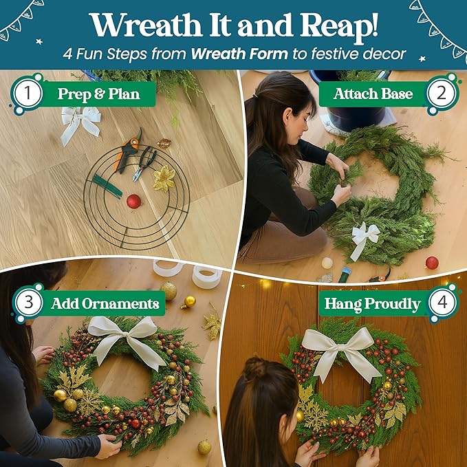 2-Pack 8 Inch Wire Wreath Frame – Round Metal Wreath Form with Ring Design for DIY Crafts, Floral Projects, and Home Decor – Dark Green Wire Frame for Christmas Holiday & Weddings
