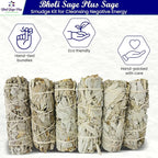 White Sage Sticks Pack of 6, Sage Smudge Kit 4'' Long Dried Sage Sticks for Meditation, Smudging and Cleansing, Getting Rid of Negative Energy, Sustainably Grown California Sage
