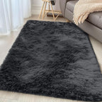OLANLY 4x4 Machine Washable Accent Rug, Soft Fluffy Shaggy Area Rug for Bedroom, Living Room, Indoor Floor Carpet for Kids, Nursery, Home Decor, Black