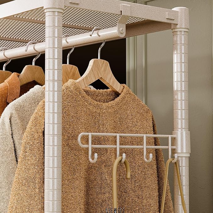IZEUK Heavy Duty Rolling Garment Rack Wire Clothes Rack for Hanging Clothes (Gold, 3 Tier with 1 Rod, 17.7" D x 33.5" W x 70.3" H)