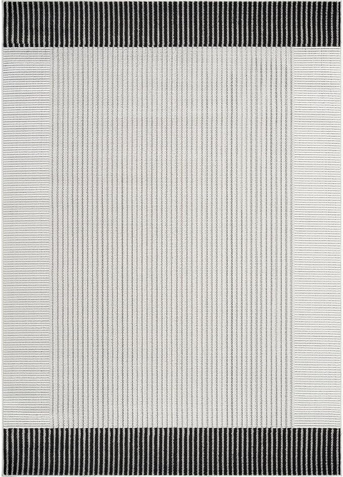 Modern Micro Loop Indoor Area Rugs for Living Room Bedroom Kitchen Geometric Striped Black-White 6x9 Luxury Durable Low and High Pile Non-Shedding Stain Resistant Soft Area Carpet 6 x 9