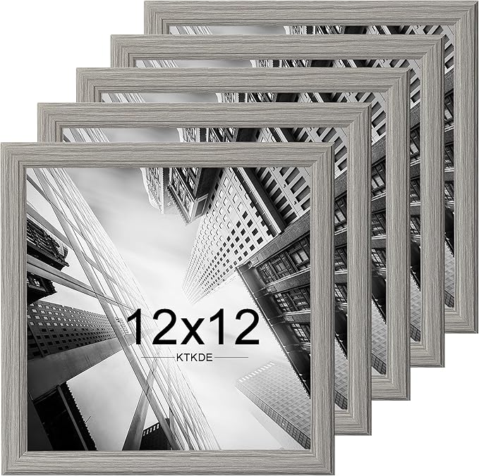 KTKDE 12x12 Picture Frame Set of 5, Wooden frames Grey, Wall Hanging Display, Best Square Photo Frame Studio Gallery for Photos, Posters & Art Prints
