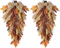 Glitzhome 2 Pcs 28'' Artificial Fall Teardrop Swags, Autumn Harvest Multi-Colored Sorghum Door Swag, Hanging Flower Wreath for Thanksgiving Fall Front Door Window Wall Decor
