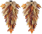 Glitzhome 2 Pcs 28'' Artificial Fall Teardrop Swags, Autumn Harvest Multi-Colored Sorghum Door Swag, Hanging Flower Wreath for Thanksgiving Fall Front Door Window Wall Decor