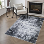 Washable Area Rug 3x5 Entryway Rug: Washable Modern Abstract Soft Thin Rug Indoor Floor No Slip Stain Resistant Carpet for Bedroom Dining Room Farmhouse Nursery Home Office - Dark Black