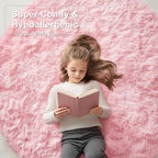 OLANLY Pink Round Rugs for Bedroom - Machine Washable, 8 ft Circle Area Rugs for Living Room, Soft and Fluffy Shaggy Carpet for Teen Girls and Boys, Nursery Rooms, Dorms, Home Decor Aesthetic