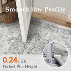 Gray 5x7 Area Rug Washable Vintage Living Room Carpet Non Slip Retro Distressed Low Pile Soft Oriental Medallion Thin Grey Throw Rug for Kitchen Bathroom Office Bedroom Dining Room