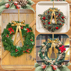 2 Pack Christmas Wreath Hangers for Front Door Christmas Decoration Metal Bow Door Wreath Hanger Front Gold Bow Garland Hooks Hanging Welcome Sign for Xmas Halloween Fall Decorations