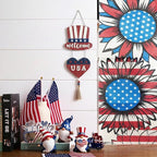 Valery Madelyn 4th of July Wreath, Patriotic Wreath for Front Door, Red White and Blue Top Hat and Heart Wall Signs for Memorial Day Independence Day USA 250th Anniversary, 22 inch
