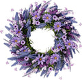 Sggvecsy Lavender Wreath for Front Door 22 Inch - Purple Daisy Spring Summer Artificial Wild Flower Greenery Leaves for All Seasons - Farmhouse Home Wall Indoor Outdoor Window Decor