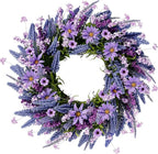 Sggvecsy Lavender Wreath for Front Door 22 Inch - Purple Daisy Spring Summer Artificial Wild Flower Greenery Leaves for All Seasons - Farmhouse Home Wall Indoor Outdoor Window Decor