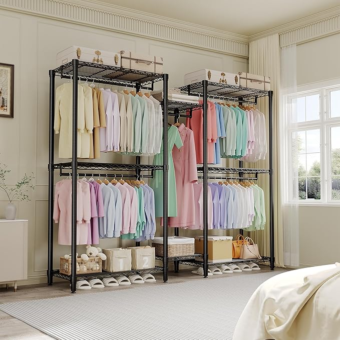 Heavy Duty Portable Closet Wardrobe Load 1874LBS,Metal Clothes Rack Garment Rack Free Standing Closet Organizers and storage with 8 Adjustable Shelves, 5 Hanging Rods 76.5"H x 73.6"L x 17.4"W
