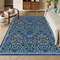 Moynesa Floral Washable 8x10 Rug, Large Area Rugs for Living Room, Soft 8 x 10 Boho Bedroom Rugs, Non Slip Botanical Ultra Thin Floor Carpet for Dining Room Nursery, Blue