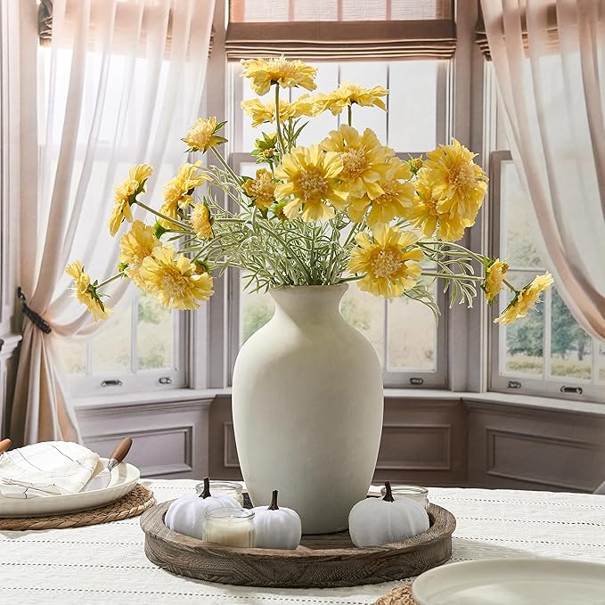 Large Ceramic Rustic Flower Vase, 10.43 Inch Tall Vintage Pottery Home Decor, Antique Farmhouse Terracotta Vase for Living Room, Shelf, Table, Mantel Decoration, Farmhouse - Off-White