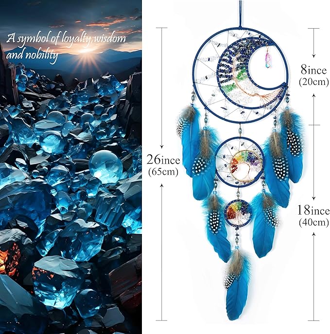 Dream Catchers for Adults,Dream Catchers Boys,Dream Catcher Wall Hangings,Crystal Tree of Life Dream Catcher,Large Moon Design Wall Hanging for Bedroom,Home Decor