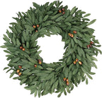 Olive Eucalyptu Wreaths for Front Door 24 Inch, Artificial Waterproof Green Lush Olive Branch Wreath with Berry for Home Outdoor Indoor Farmhouse Window Spring Summer All Seasons