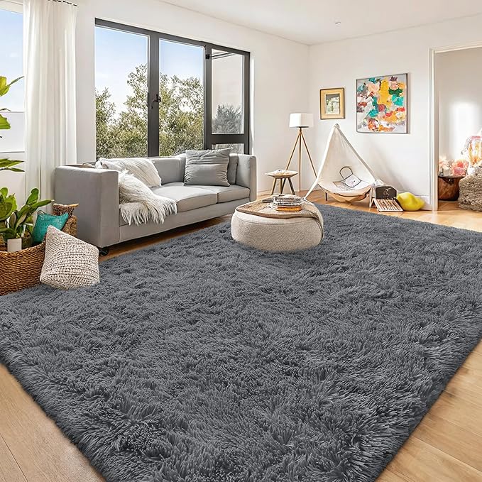 OLANLY 10x14 Machine Washable Large Area Rugs for Living Room, Bedroom, Soft Fluffy Shaggy Bedside Rug, Indoor Floor Carpet for Kids Girls and Boys, Dorms, Nursery, Home Decor Aesthetic, Grey