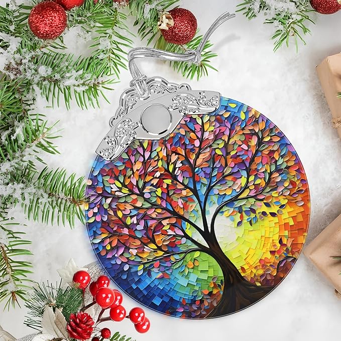Jocidea Christmas Ornaments - Stained Glass Tree of Life - Multicolor Handcrafted Hanging Ornament for Christmas Tree - Gifts for Family, Friends, Couple - Gifts Exchange