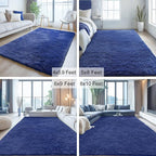 OLANLY 2x2 Machine Washable Small Rug, Soft Fluffy Shaggy Throw Rug for Bedroom, Entryway, Indoor Floor Carpet for Kids, Nursery, Home Decor, Navy Blue