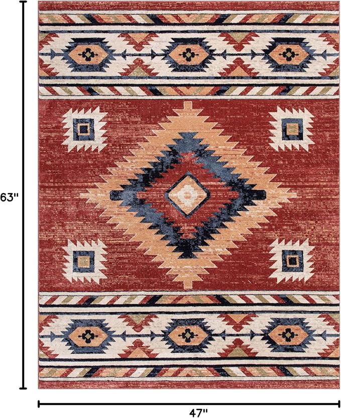 Well Woven Tulsa Lea Crimson Traditional Southwestern Tribal 3x5 (3'11" x 5'3") Area Rug