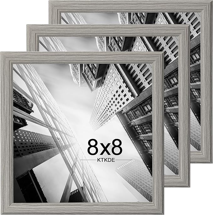 KTKDE 8x8 Picture Frame Set of 3, Grey Wooden frames, Wall Hanging for Tapletop Display, Best Square Photo Frame Studio Gallery for Photos, Posters & Art Prints