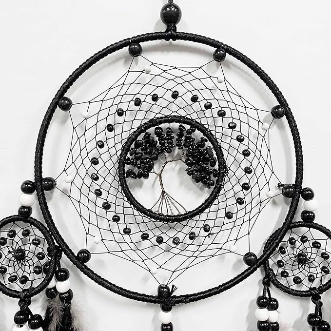 Dream Catchers,Large Dream Catchers for Bedroom Adult Black Boho Dream Catcher Tree of Life Wall Decor with Natural Healing Crystal Stone Hanging Ornament Teen Dorm Room Decor Festival Gift