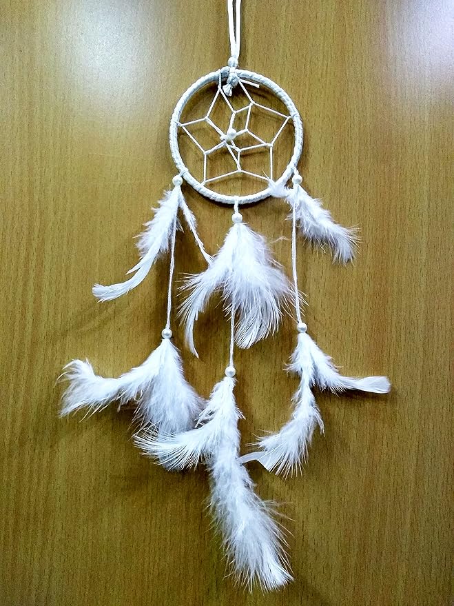 Dream Catchers Wall Decor, Handmade Feather Bedroom Home Car Decor Nursery Room Hanging Decoration (3" White Ring)