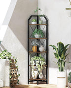 CHOEZON 59.4" Corner Shelf, 5-Tier Industrial Corner Bookshelf, Corner Storage Stand, Plant Stand Display Shelf, Bookcase for Bedroom, Living Room, Home Office, Rustic Brown and Black TCJ10BF