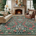 GarveeHome Green Vintage Floral Washable Rugs 8x10 for Living Room Boho Botanical Retro Rug Low Pile Stain Resistance Non Slip Carpet for Bedroom Nursery Dining Room