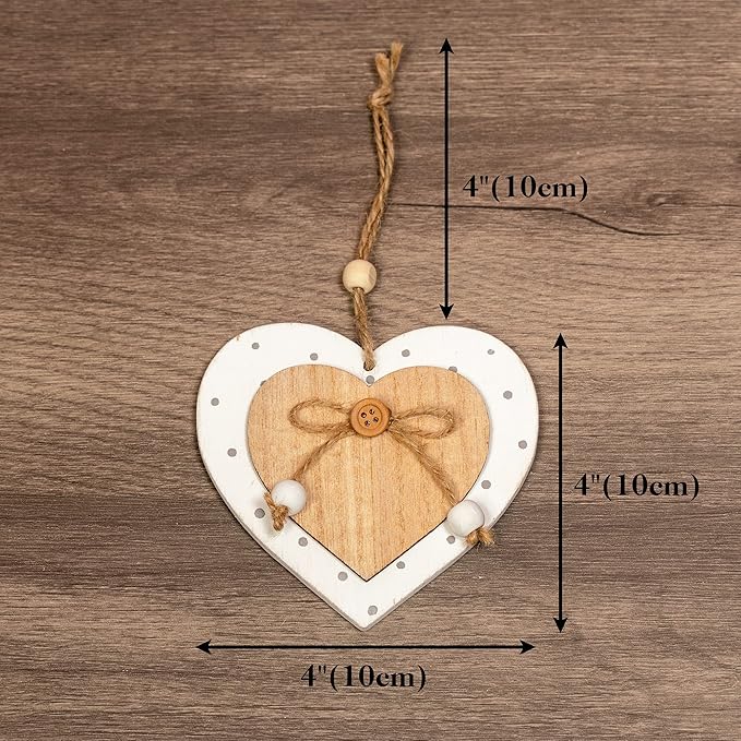 Sun&Beam Heart-Shaped Wooden Decorative Hanging Handmade Hearts Ornaments for Wedding Party Valentine Christmas Home Decoration Car Décor (H-#6, 1Pcs)