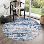 Round Area Rug for Living Room: 4 ft Washable Modern Abstract Soft Thin Rug Indoor Floor No Slip Stain Resistant Carpet for Bedroom Dining Room Farmhouse Nursery Home Office - Blue