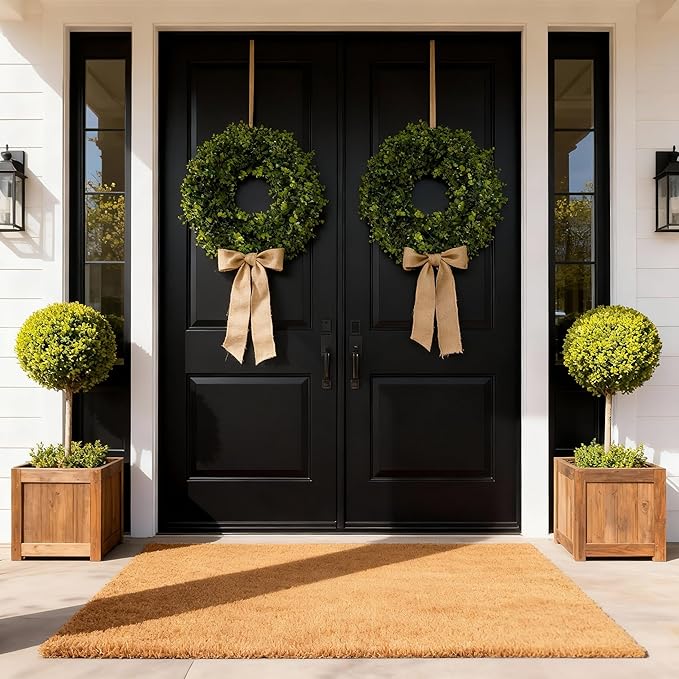 Hiptree 18 Inch Boxwood Wreath for Front Door-Artificial Spring Greenery Indoor Outdoor Wreaths Decorations, Farmhouse Wall Decor-Wedding,Summer, Fall, Winter,Easter, Green All Year Round,DIY Wreaths