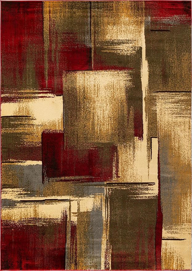 Unique Loom Barista Collection Area Rug - Timor (7' 1" x 10' Rectangle, Multi/Red)