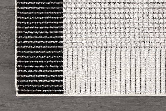 Modern Micro Loop Indoor Area Rugs for Living Room Bedroom Kitchen Geometric Striped Black-White 6x9 Luxury Durable Low and High Pile Non-Shedding Stain Resistant Soft Area Carpet 6 x 9