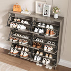 Shoe Cabinet for Entryway with 6 Flip Drawers, Slim Wooden Shoe Storage Organizer with Modern Fluted Pannel，Freestanding Narrow Hidden Shoe Rack for Hallway, Foyer, Living Room