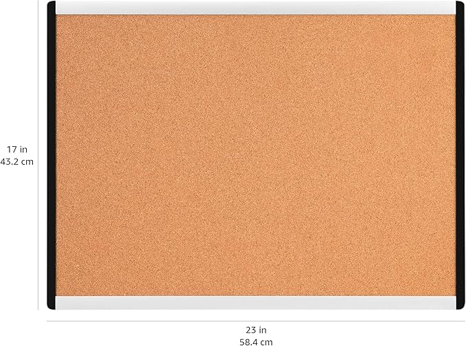 Amazon Basics Cork Bulletin Board, 23" x 17", Lightweight, Easy to Mount, Aluminum/Plastic Frame