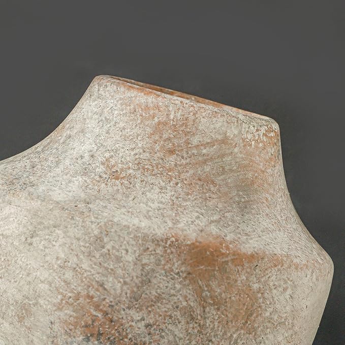 Mitt&Ditt Ceramic Flower Vase, 5.3 inch Pottery Farmhouse Rustic Vase, Handcrafted Weathered Vases, Small Flower Terracotta Vases for Home Decor, Living Room, Table, Shelf, Mantel, Neutral