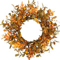 WreathDream 20'' Fall Wreath Autumn Wreath for Front Door with Small Pumpkins and Oak Leaves for Thanksgiving Halloween Home Outdoor Farmhouse Porch Wall Window Decoration,Brown Gift Box Included