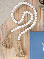 Wood Bead Garland Farmhouse Beads with Tassels,Farmhouse Tassel Garland Country Wall Hanging Decor Prayer Beads(39 inches)