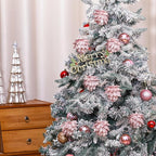 Jetec 8 Pieces Christmas Ornaments Glitter Christmas Tree Hanging Decoration Decorative Artificial Pine Cones Flowers Hanging Ornaments for Winter Wreath Holiday Decor(Rose Gold)
