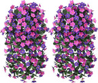 Artificial Fake Hanging Flowers Plants for Outdoor Spring Summer Decoration, 2PCS Faux Silk Daisy Flower Look Real UV Resistant Orchid Vine for Home Outside Garden Wall Indoor(Dark Purple and Fuchsia)