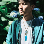 Miamor Unisex Boho Dream Catcher, Handmade Turquoise Blue Feather Pendant with Adjustable Leather Cord
