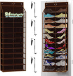 24-Pair Over Door Shoe Organizer for Family & Kids, Double Sided | Hanging Storage for Sneakers, Boots, Toys & Room Organization-Pearl Whitet-Walnut Brown