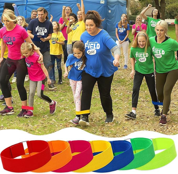 Augshy 3 Legged Race Bands, Assorted Colors Elastic Tie Rope Resistance Bands for Relay Race Game Carnival Field Day Backyard Game Party Supplies