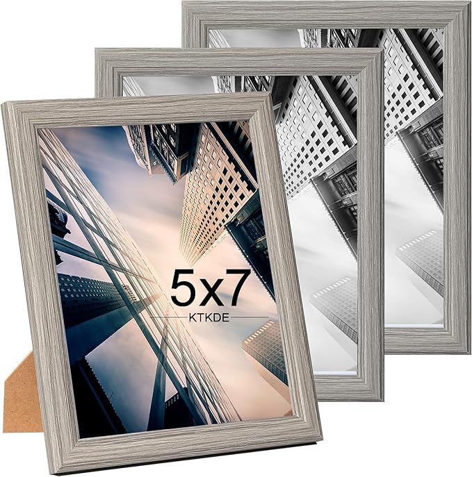 KTKDE 5x7 Picture Frame Set of 3,Grey Wooden frames, Vertical & Horizontal Wall Hanging for Wall or Tapletop Display,Studio Gallery Photo Frame for Photos, Posters & Art Prints