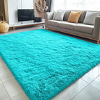 OLANLY 9x12 Machine Washable Large Area Rugs for Living Room, Bedroom, Soft Fluffy Shaggy Bedside Rug, Indoor Floor Carpet for Kids Girls and Boys, Dorms, Nursery, Home Decor Aesthetic, Teal Blue