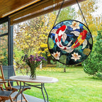 Stained Glass Window Hanging, Koi and Lotus Sun Catcher for Door Home Decor Fish Suncatcher Christmas Mother's Day Birthday Gifts for Women Men Mom and Nana 9.8 in