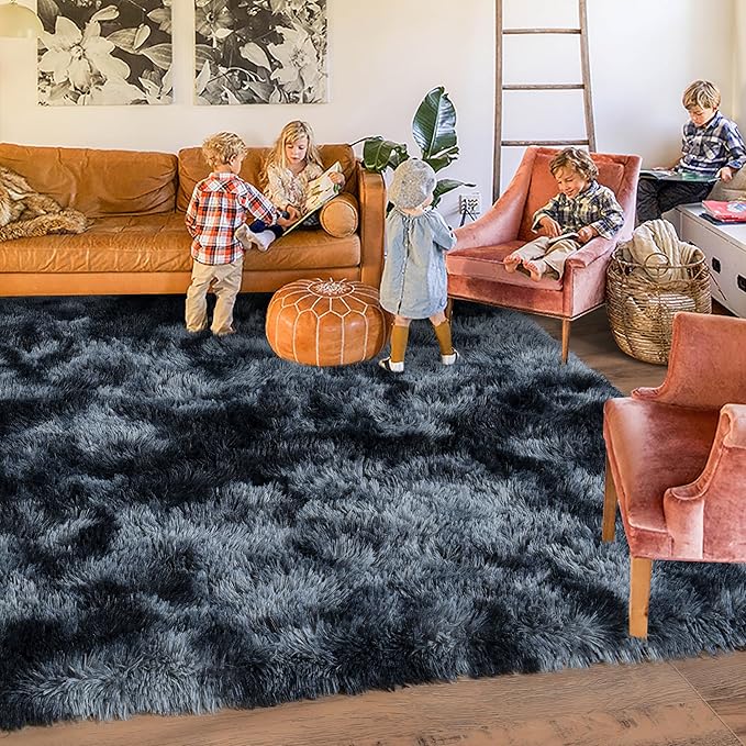 Rugs for Living Room 5x7, Soft Shaggy Modern Shag Area Rug for Bedroom, Upgrade Non-Slip Plush Fluffy Carpet for Kids Boys Girls Room Home Decor Aesthetic, Blue Grey
