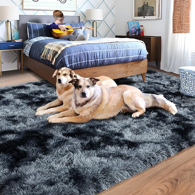 Rugs for Bedroom 4x6, Soft Shaggy Modern Shag Area Rug for Living Room, Upgrade Non-Slip Plush Fluffy Carpet for Kids Boys Girls Room Home Decor Aesthetic, Blue Grey