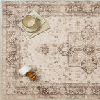 Brown 6x9 Area Rug Washable Vintage Living Room Carpet Non Slip Retro Distressed Low Pile Soft Oriental Medallion Thin Large Throw Rug for Office Bedroom Dining Room Playroom